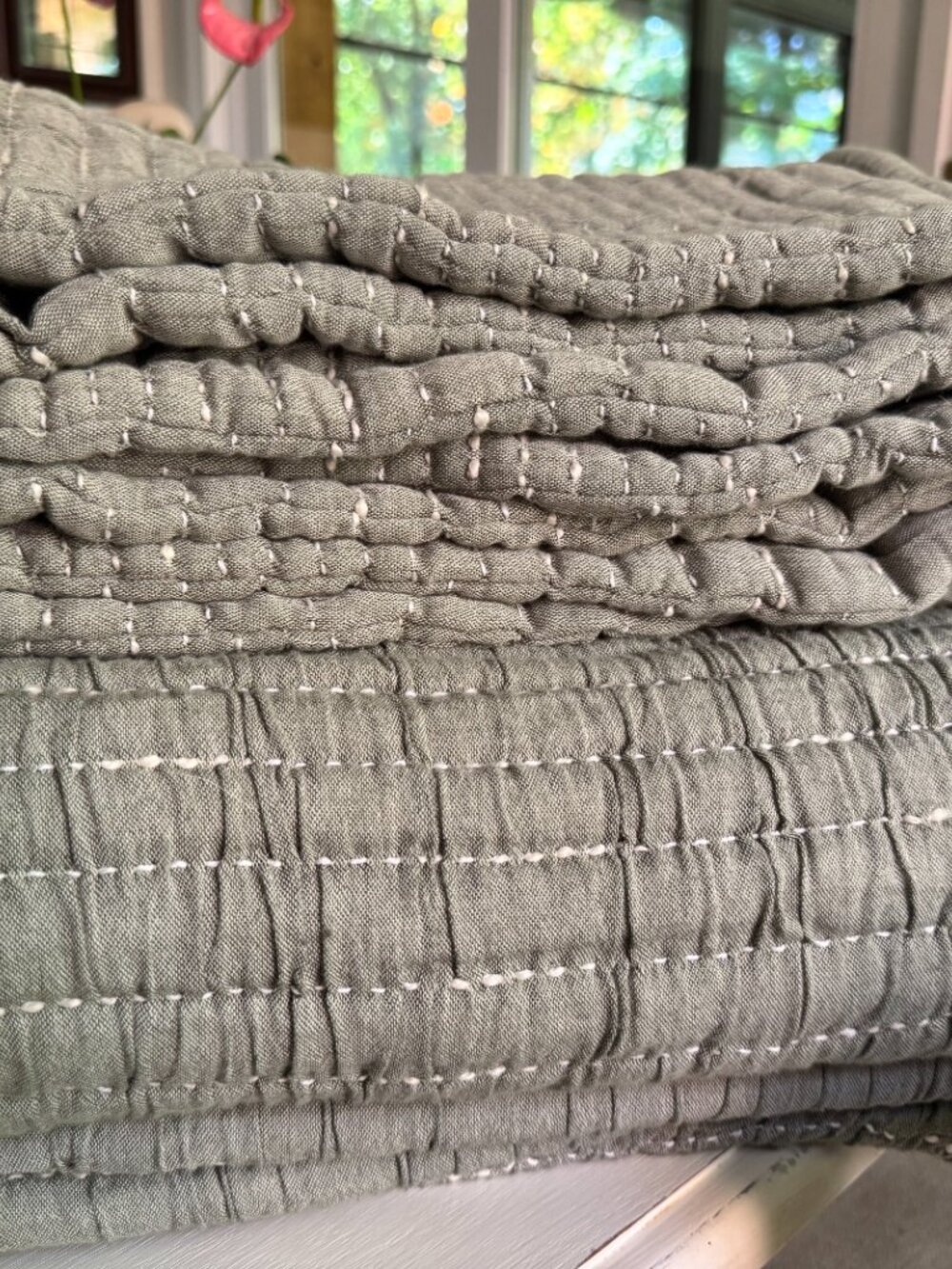 Quince Organic Cotton Channel Stitch Coverlet Set, King/Cal King, Sage/Green - Picture 7 of 13